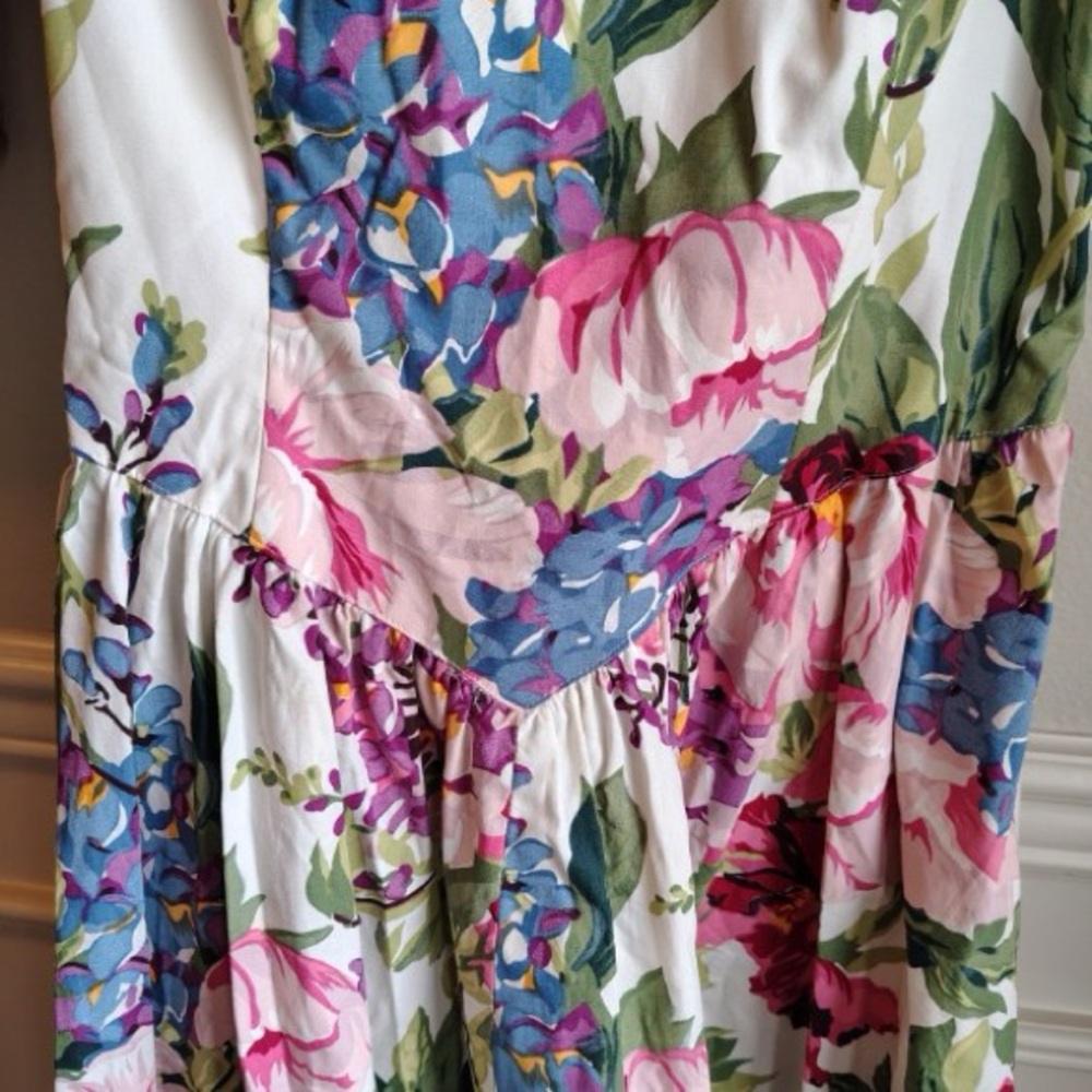 Vtg Moda Int’l Floral Midi Dress Women 10 Corset Ruched Off The Shoulder Prom - Picture 5 of 16